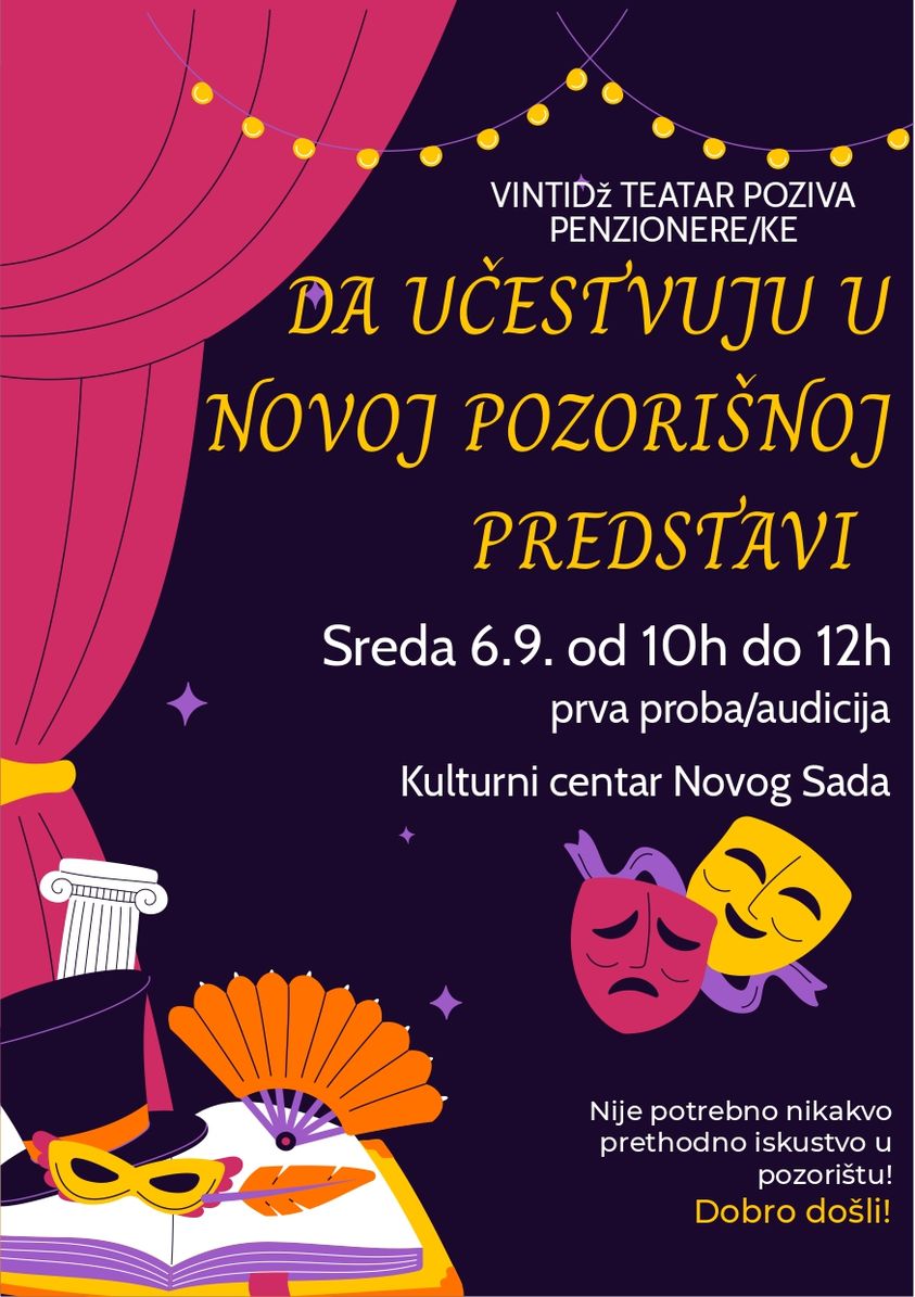 Poziv za penzionere/ke iz Novog Sada i okoline da se priključe radu na novoj pozorišnoj predstavi